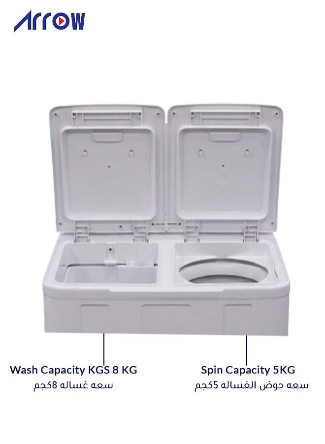 Arrow 8 KG Twin Tub Semi-Automatic Washing Machine, 5 KG Dehydration Capacity,Durable Plastic Build, 380W Motor Power, Lightweight for Easy Mobility, User-Friendly Operation, 2 Years warranty - Image 3